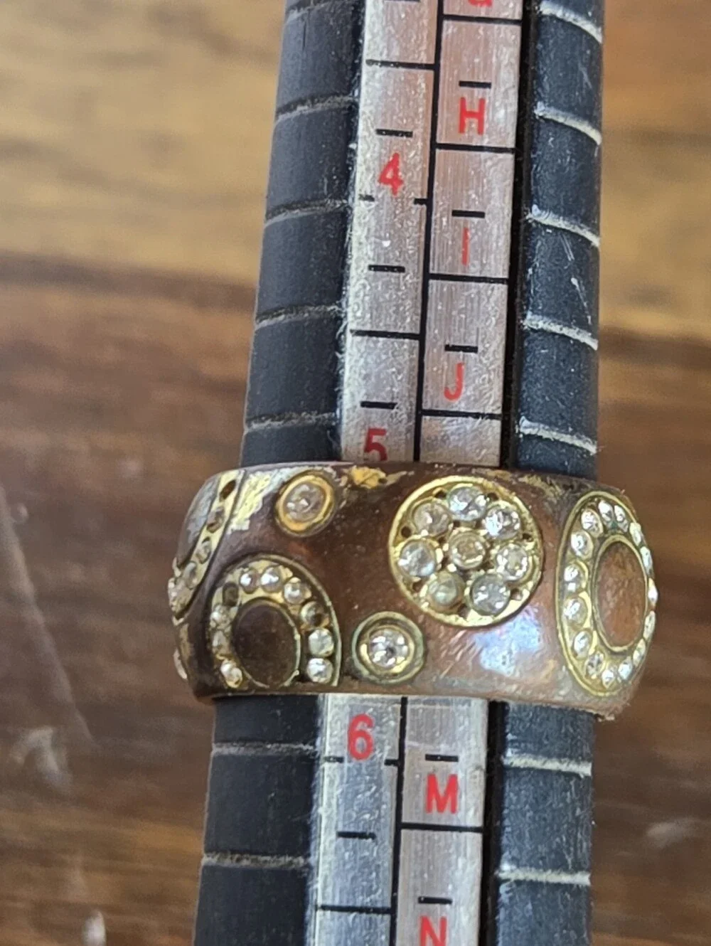 Coach Gold Tone Rhinestone Wide Band Ring Size 5.5 Signed As-Is